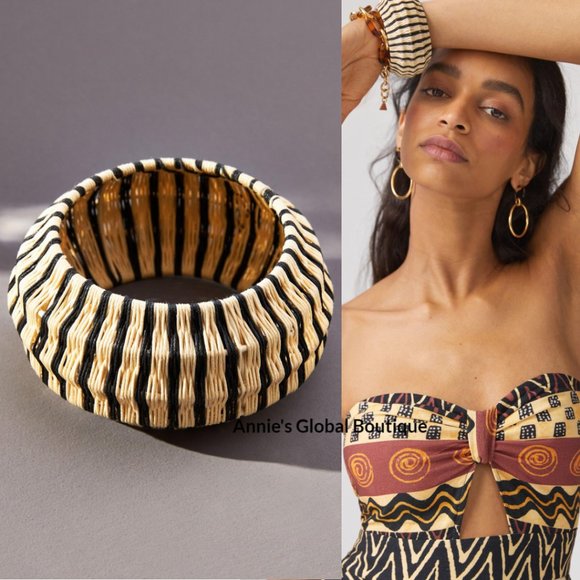 NWT ANTHROPOLOGIE Rosamund Woven Rattan Bangle Bracelet - Picture 10 of 16
